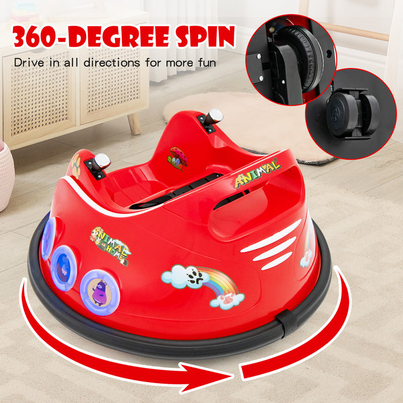 12V Kids Ride-On Bumper Car with Remote Control, Flashing LED Lights, and Music - Red Magic Cars 4