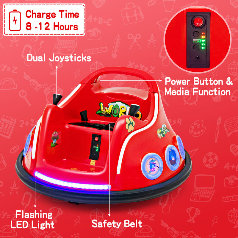 12V Kids Ride-On Bumper Car with Remote Control, Flashing LED Lights, and Music - Red Magic Cars 7