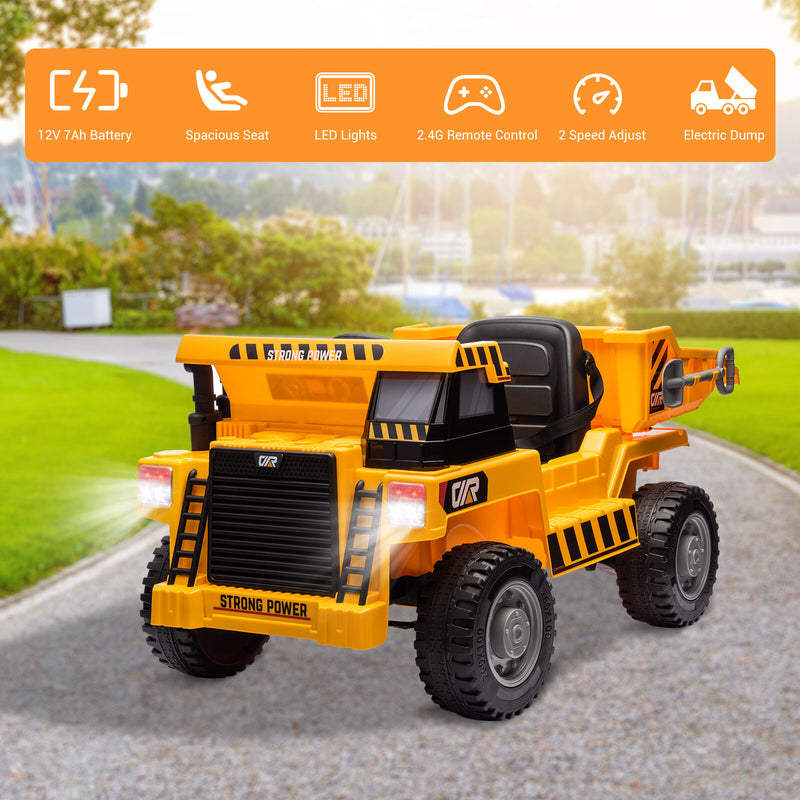 12V Kids Ride-On Electric Dump Truck Construction Vehicle with Remote Control and Working Bed Magic Cars 1