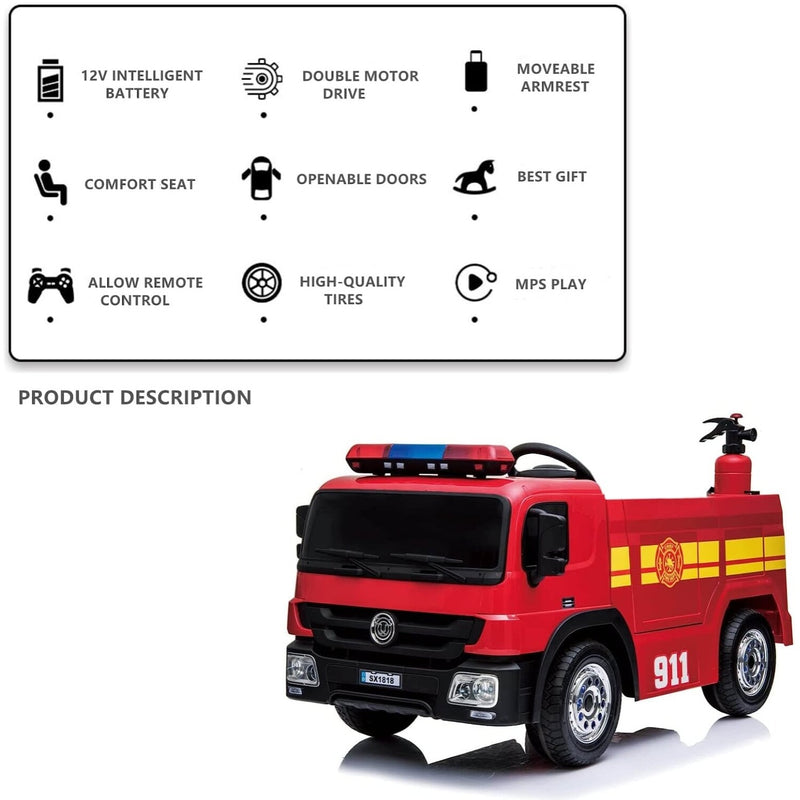 12V Battery-Powered Kids Ride-On Fire Truck Toy Car with Remote Control for Ages 3-6 Magic Cars 2