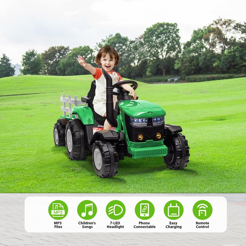 12V Electric Ride-On Tractor with Trailer and 6 Wheels for Kids with Remote Control Magic Cars 13