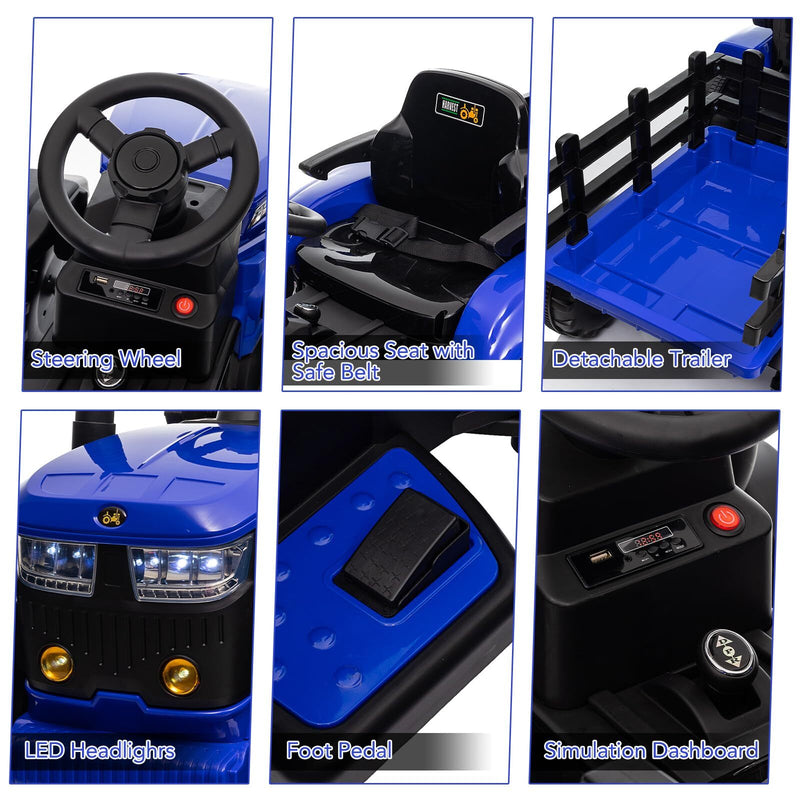 12V Electric Ride-On Tractor with Trailer and 6 Wheels for Kids with Remote Control Magic Cars 15