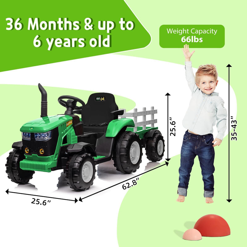 12V Electric Ride-On Tractor with Trailer and 6 Wheels for Kids with Remote Control Magic Cars 20