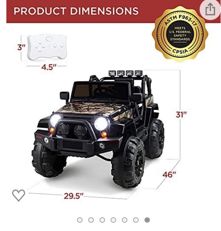12V Battery-Powered Kids Ride-On Truck Toy Car with 3 Speeds, LED Lights, Camouflage Design Magic Cars 1