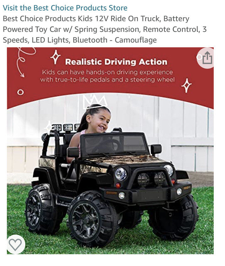 12V Battery-Powered Kids Ride-On Truck Toy Car with 3 Speeds, LED Lights, Camouflage Design Magic Cars 2