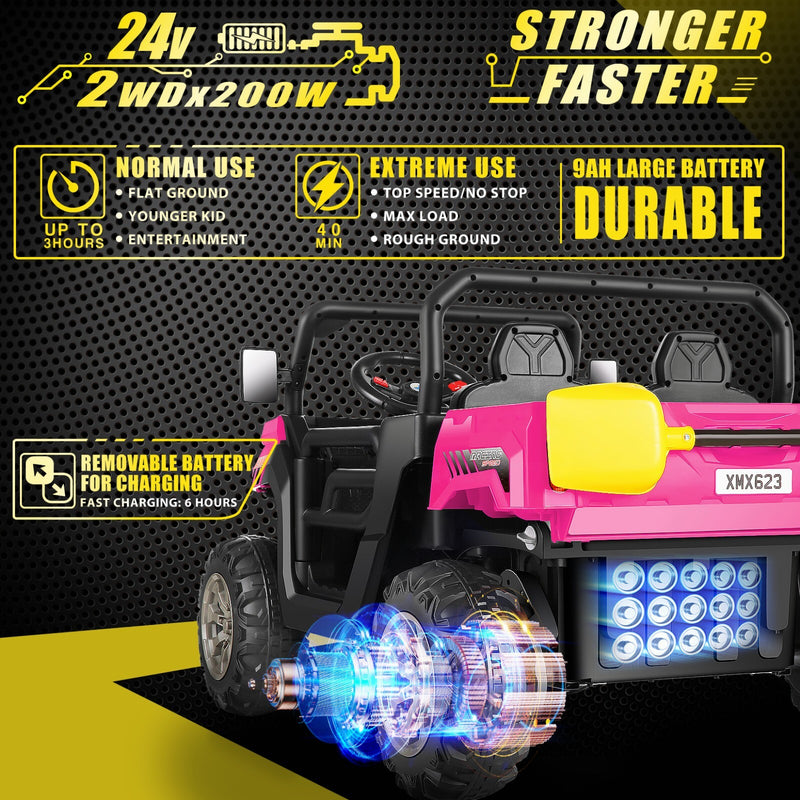 24V Electric Ride-On Dump Truck for Kids 2-Seater with 2x200W Motors and Remote Control Magic Cars 11