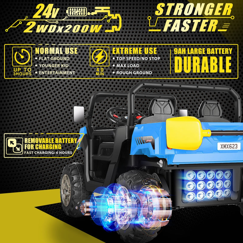 24V Electric Ride-On Dump Truck for Kids 2-Seater with 2x200W Motors and Remote Control Magic Cars 19