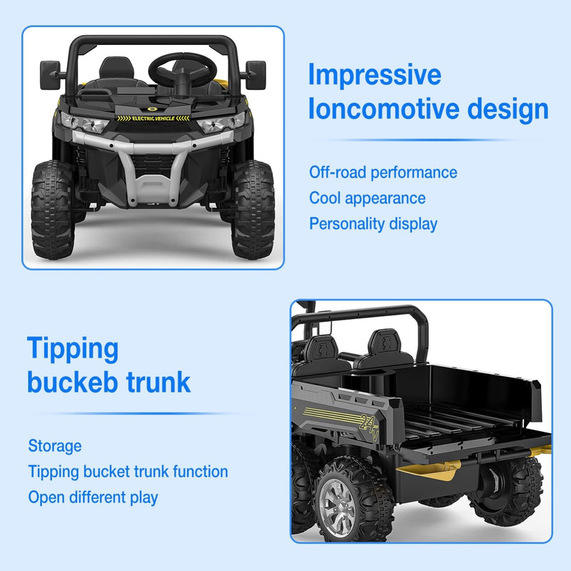 24V Electric 2-Seater Kids Ride-On Dump Truck 4WD UTV with Parental Remote and MP3 Player Magic Cars 14