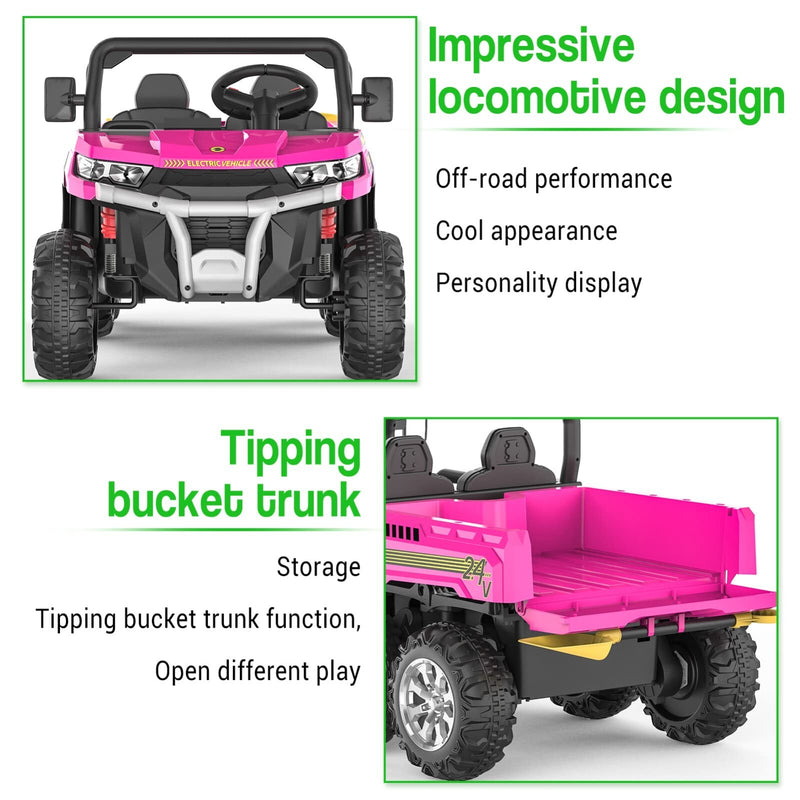 24V Electric 2-Seater Kids Ride-On Dump Truck 4WD UTV with Parental Remote and MP3 Player Magic Cars 18