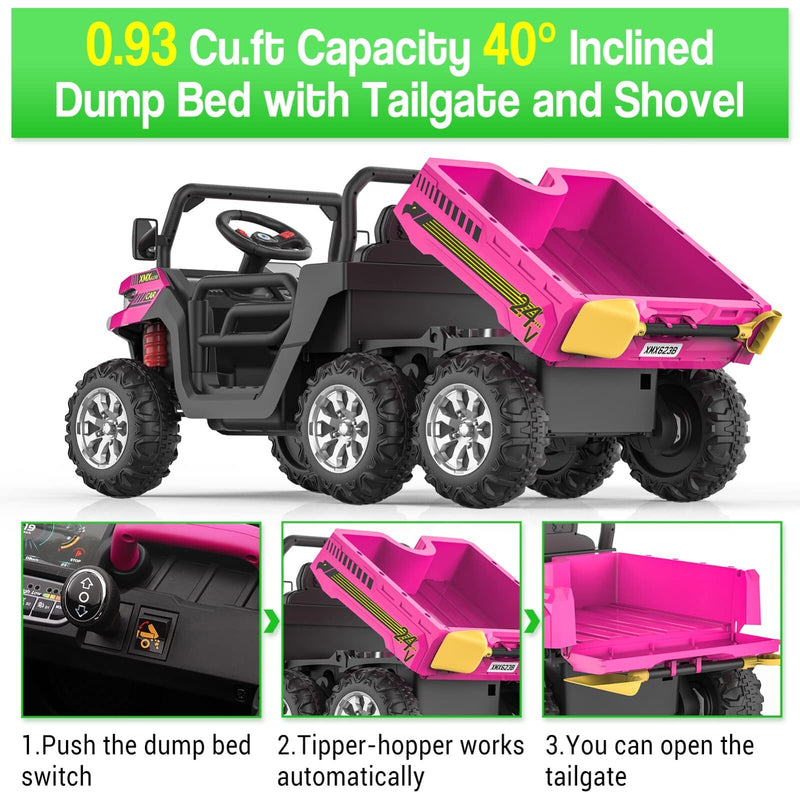 24V Electric 2-Seater Kids Ride-On Dump Truck 4WD UTV with Parental Remote and MP3 Player Magic Cars 19