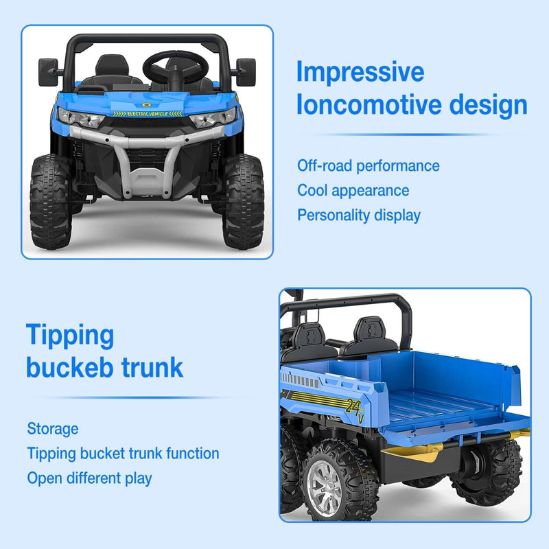 24V Electric 2-Seater Kids Ride-On Dump Truck 4WD UTV with Parental Remote and MP3 Player Magic Cars 5
