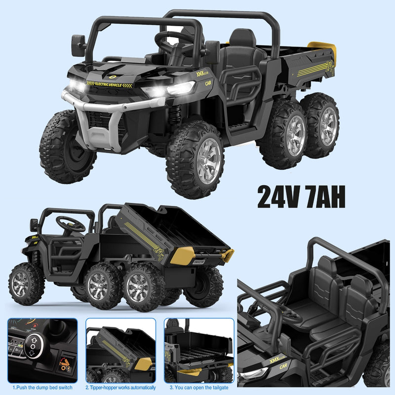 24V Electric 2-Seater Kids Ride-On Dump Truck 4WD UTV with Parental Remote and MP3 Player Magic Cars 8