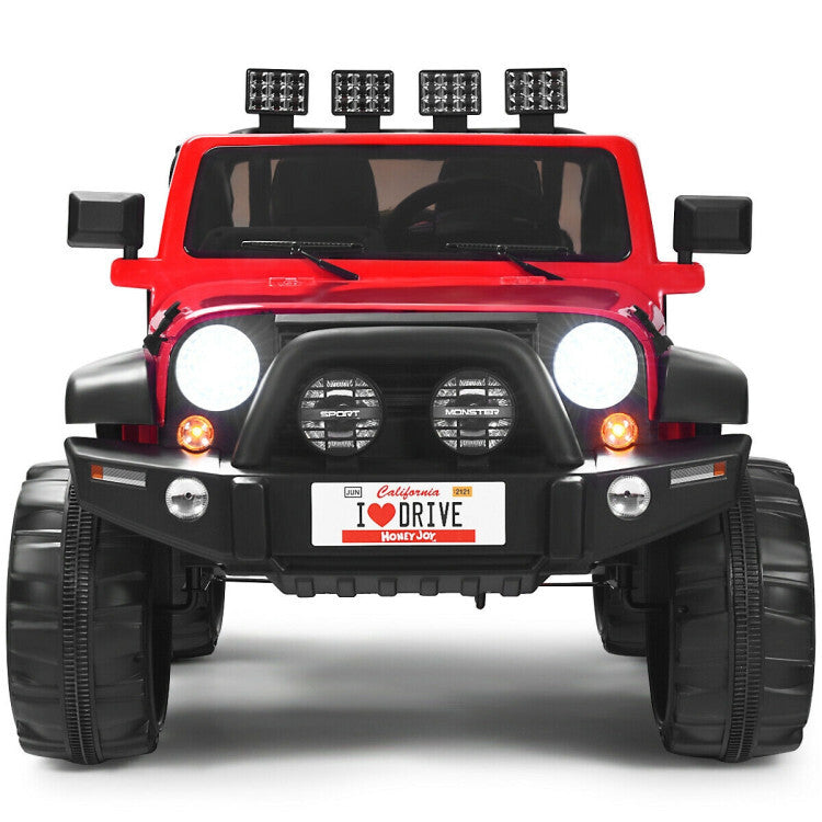 2-Seater Kids Ride-On Red Truck with Remote Control, Storage, LED Lights, and USB Port Magic Cars 1
