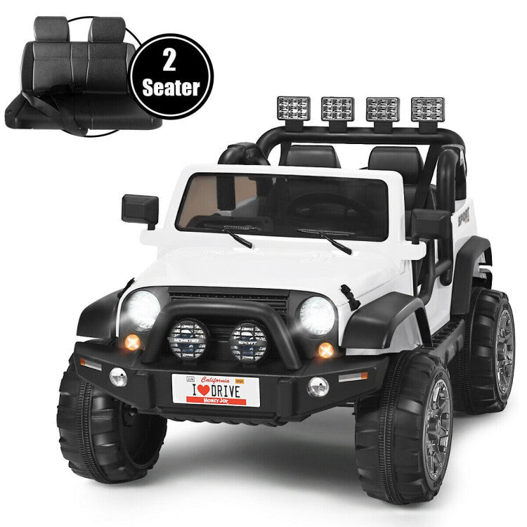 2-Seater Kids Ride-On Red Truck with Remote Control, Storage, LED Lights, and USB Port Magic Cars 3