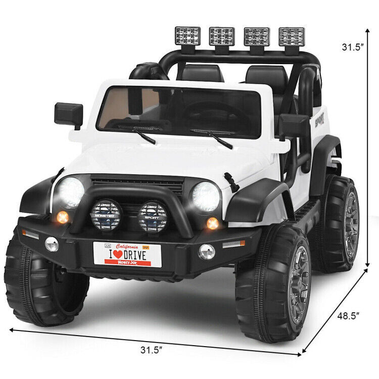 2-Seater Kids Ride-On Red Truck with Remote Control, Storage, LED Lights, and USB Port Magic Cars 4