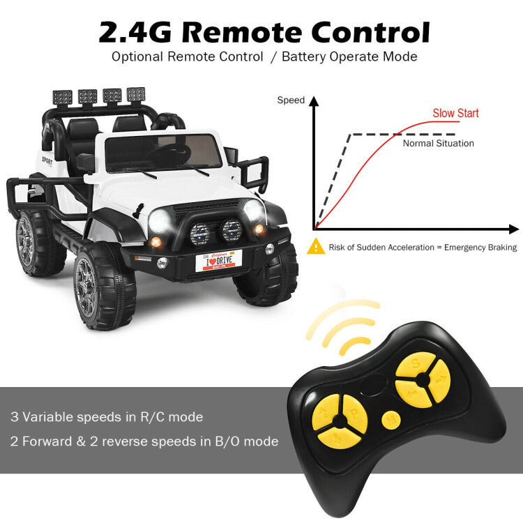 2-Seater Kids Ride-On Red Truck with Remote Control, Storage, LED Lights, and USB Port Magic Cars 9