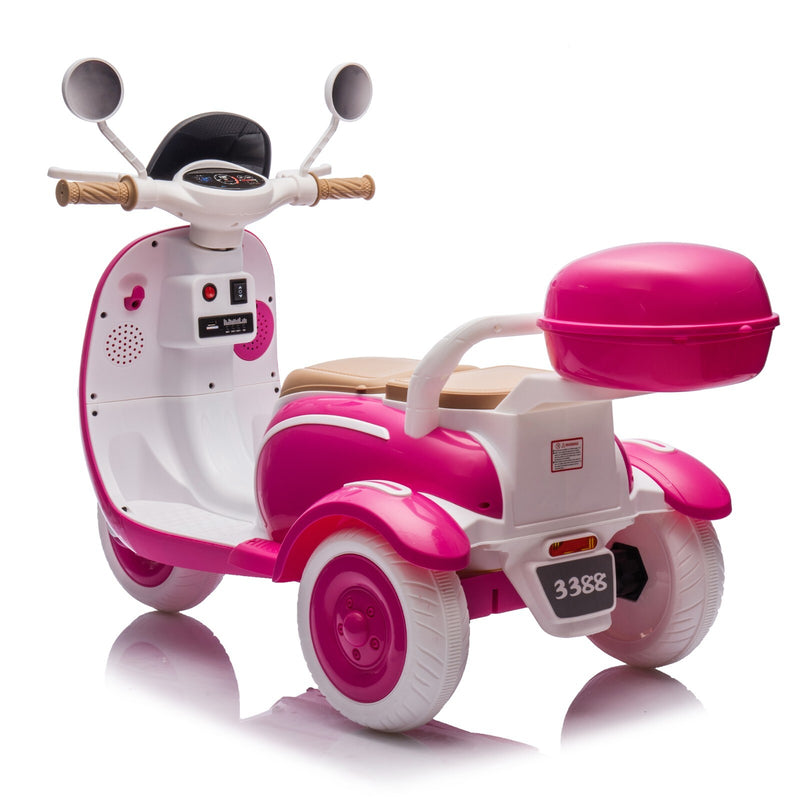 12V 2-Seater Kids Ride-On 3-Wheel Motorcycle with USB Single Motor for Ages 3-6 Rose Magic Cars 3
