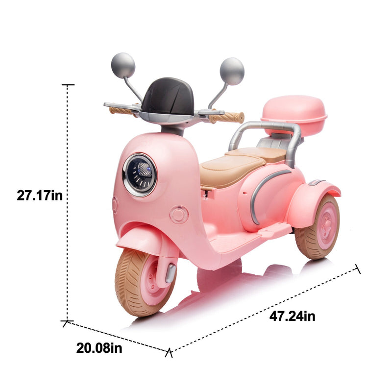 12V Kids 2-Seater Ride-On Motorcycle with Dual Motors, 3-Wheel, USB, Pink, Ages 3-6 Magic Cars 1