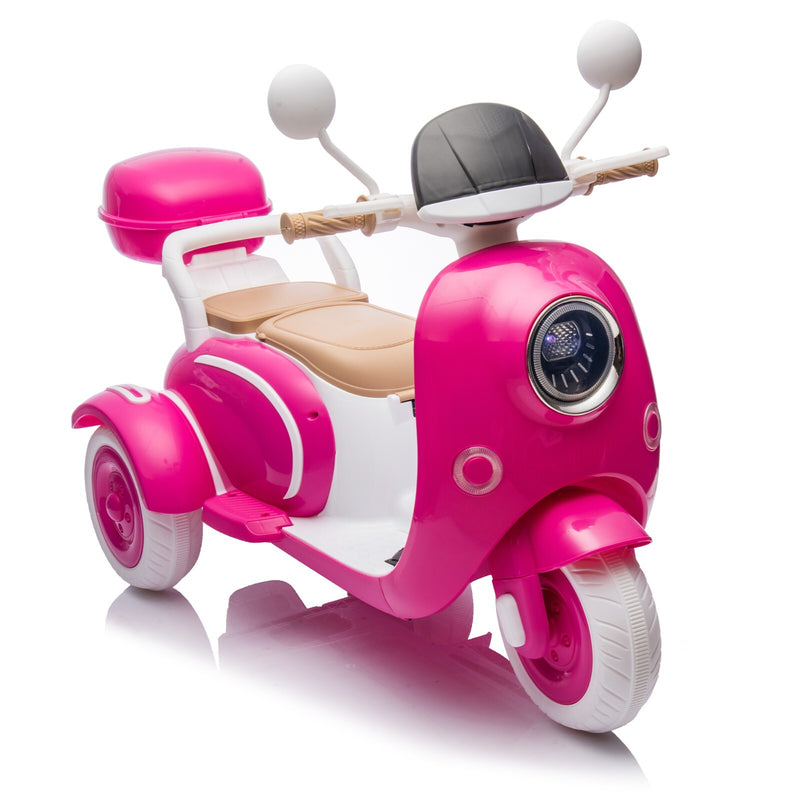 12V Kids 2-Seater 3-Wheel Ride-On Motorcycle with Dual Motors and USB Port, Rose, Ages 3-6 Magic Cars 12