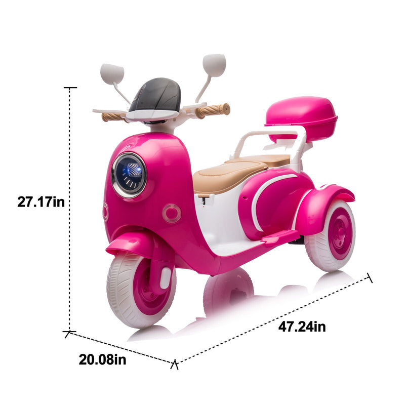 12V Kids 2-Seater 3-Wheel Ride-On Motorcycle with Dual Motors and USB Port, Rose, Ages 3-6 Magic Cars 1
