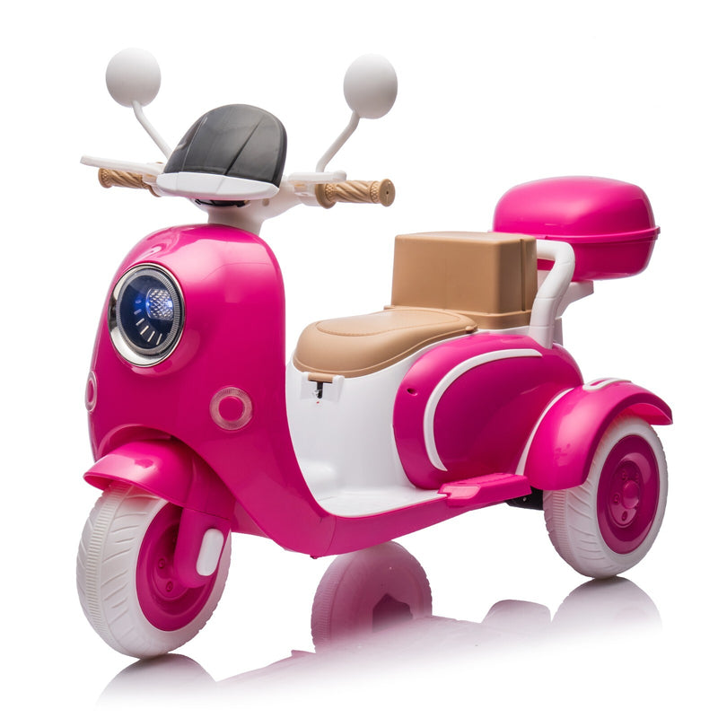 12V Kids 2-Seater 3-Wheel Ride-On Motorcycle with Dual Motors and USB Port, Rose, Ages 3-6 Magic Cars 2