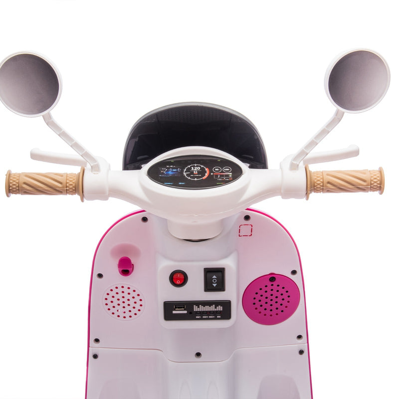 12V Kids 2-Seater 3-Wheel Ride-On Motorcycle with Dual Motors and USB Port, Rose, Ages 3-6 Magic Cars 3