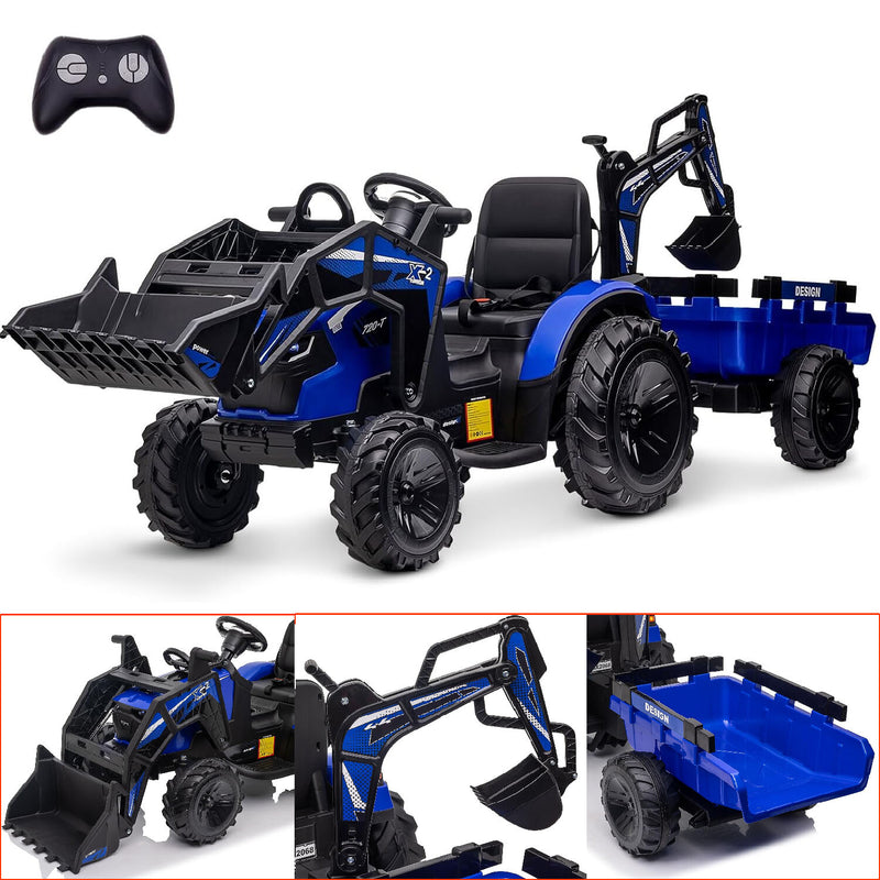 24V Kids Electric Ride-On Tractor Car with Trailer Excavator and Bulldozer Attachments Magic Cars 2