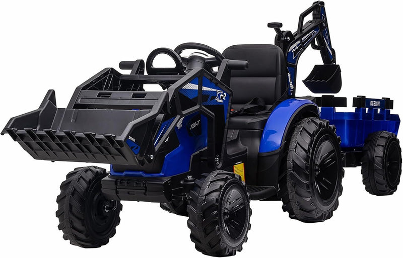 24V Kids Electric Ride-On Tractor Car with Trailer Excavator and Bulldozer Attachments Magic Cars 6