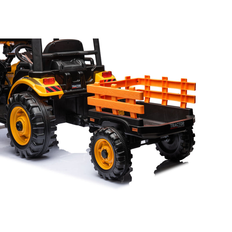 24V Kids Ride-On Tractor with Trailer, Ground Loader, Audio, and LED Lights in Yellow Magic Cars 5