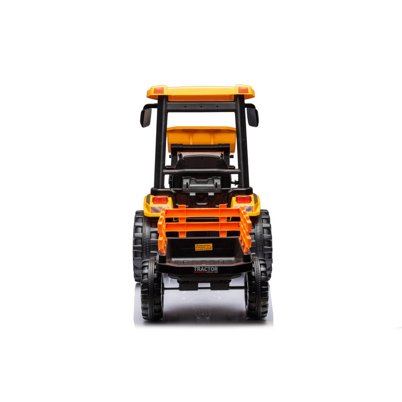 24V Kids Ride-On Tractor with Trailer, Ground Loader, Audio, and LED Lights in Yellow Magic Cars 7