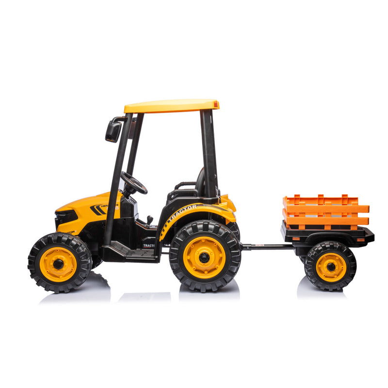 24V Kids Ride-On Tractor with Trailer, Ground Loader, Audio, and LED Lights in Yellow Magic Cars Variant 0