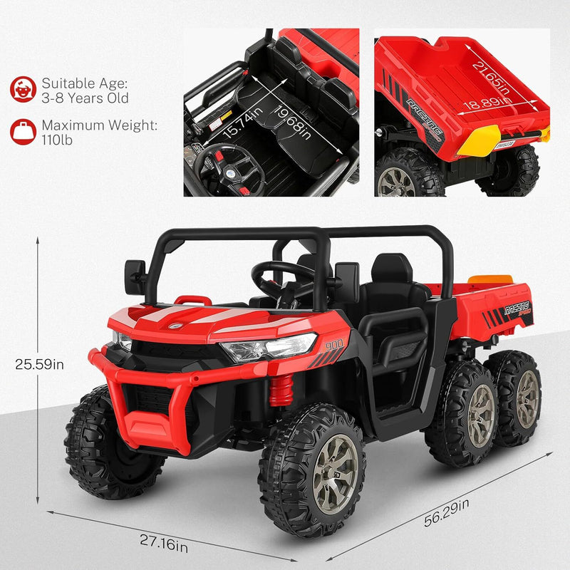 24V Kids Ride-On UTV Truck with Remote Control, 2 Seats, Dump Bed, 6 Wheels, Red Magic Cars 10