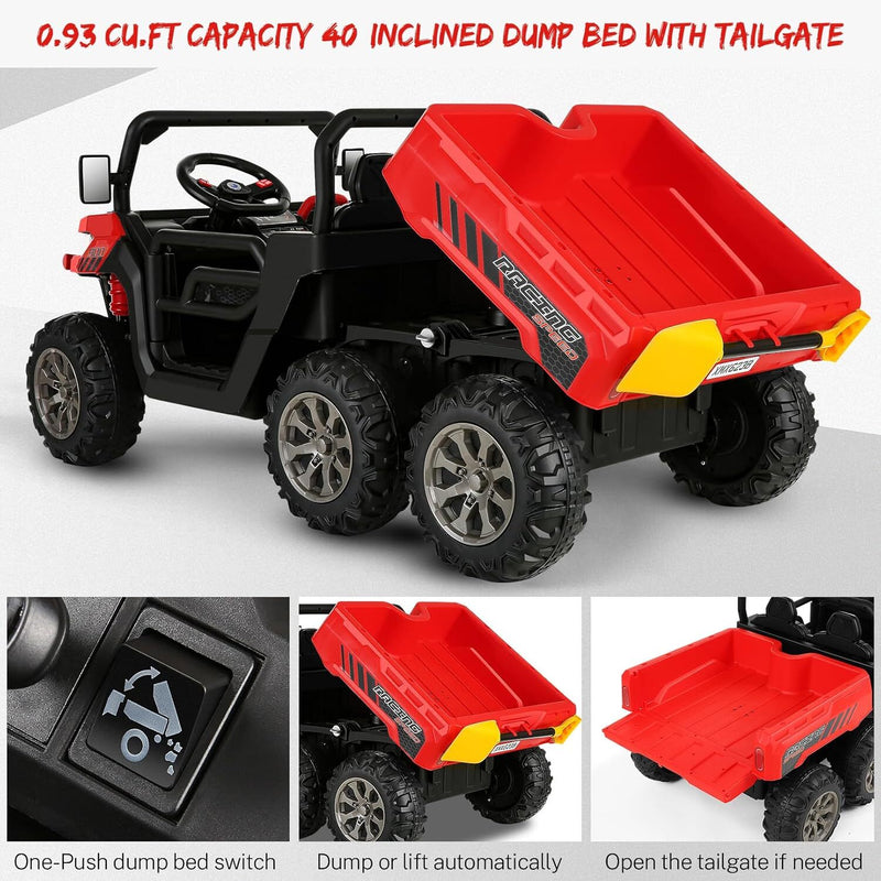 24V Kids Ride-On UTV Truck with Remote Control, 2 Seats, Dump Bed, 6 Wheels, Red Magic Cars 1