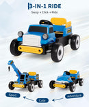 3-in-1 12V Ride-On Dinosaur Construction Truck with Crane and Music for Kids Ages 3-6, 66lb Capacity Magic Cars 1