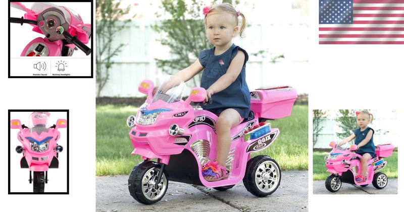Battery-Powered Pink 3-Wheel Ride-On Motorcycle for Kids Ages 3-6, Safe and Fun Magic Cars 1