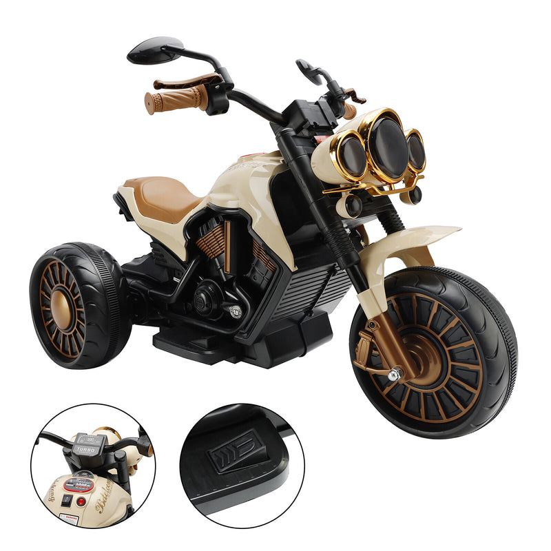Electric 3-Wheel Ride-On Motorcycle for Kids with Dual Drive and LED Lights Brown Magic Cars 0
