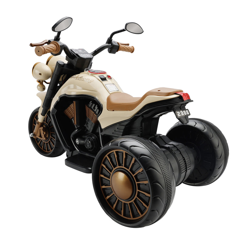 Electric 3-Wheel Ride-On Motorcycle for Kids with Dual Drive and LED Lights Brown Magic Cars 2