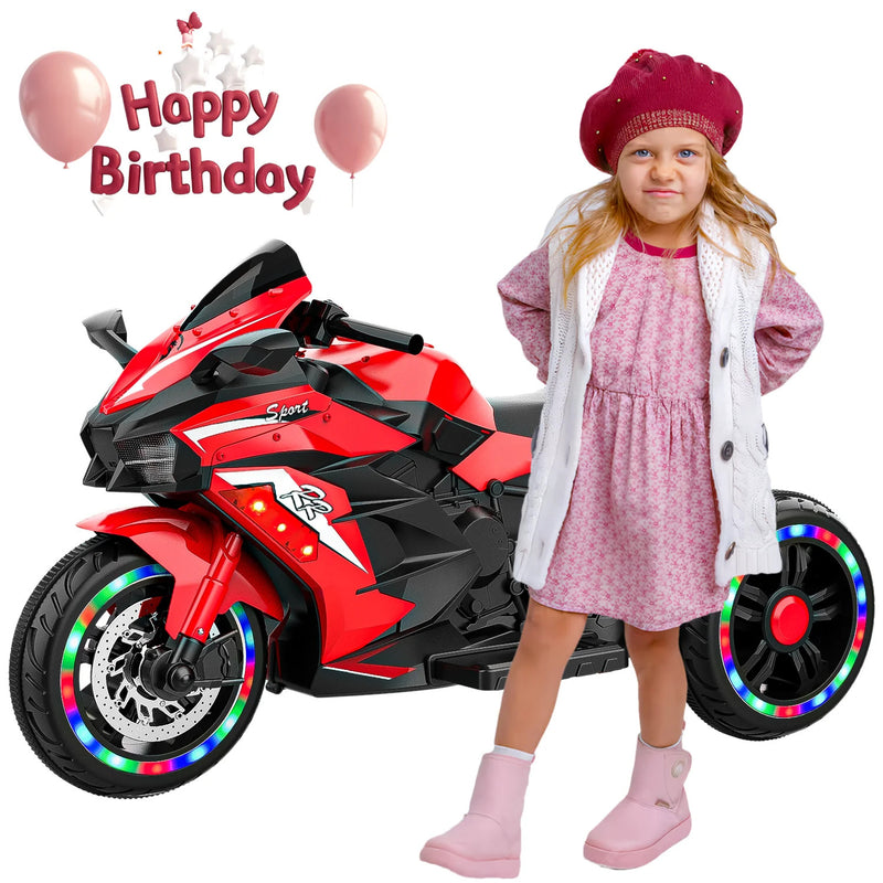 12V Red Kids Electric Ride-On Motorcycle with 3 Wheels and LED Lights Magic Cars 8