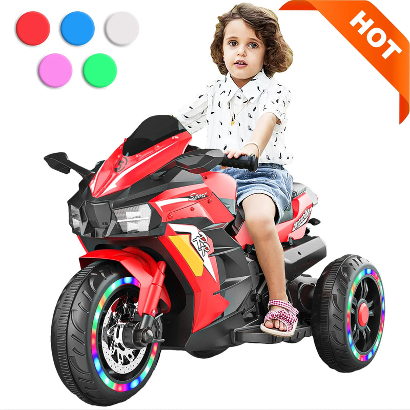12V Red Kids Electric Ride-On Motorcycle with 3 Wheels and LED Lights Magic Cars 9