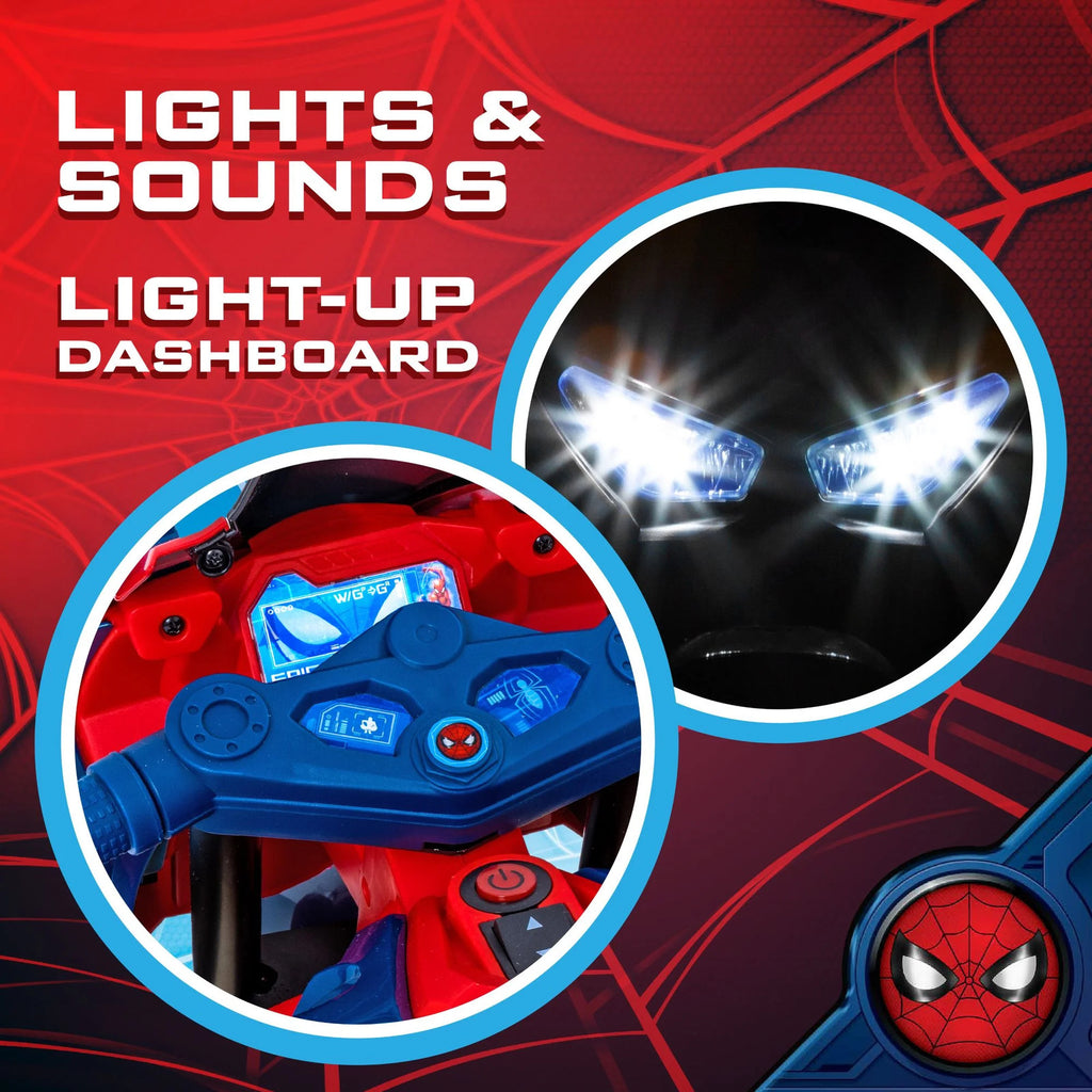 Spoder Man Ride On 6V Rechargeable Spiderman Ride-On Motorcycle for Kids Ages 3+
