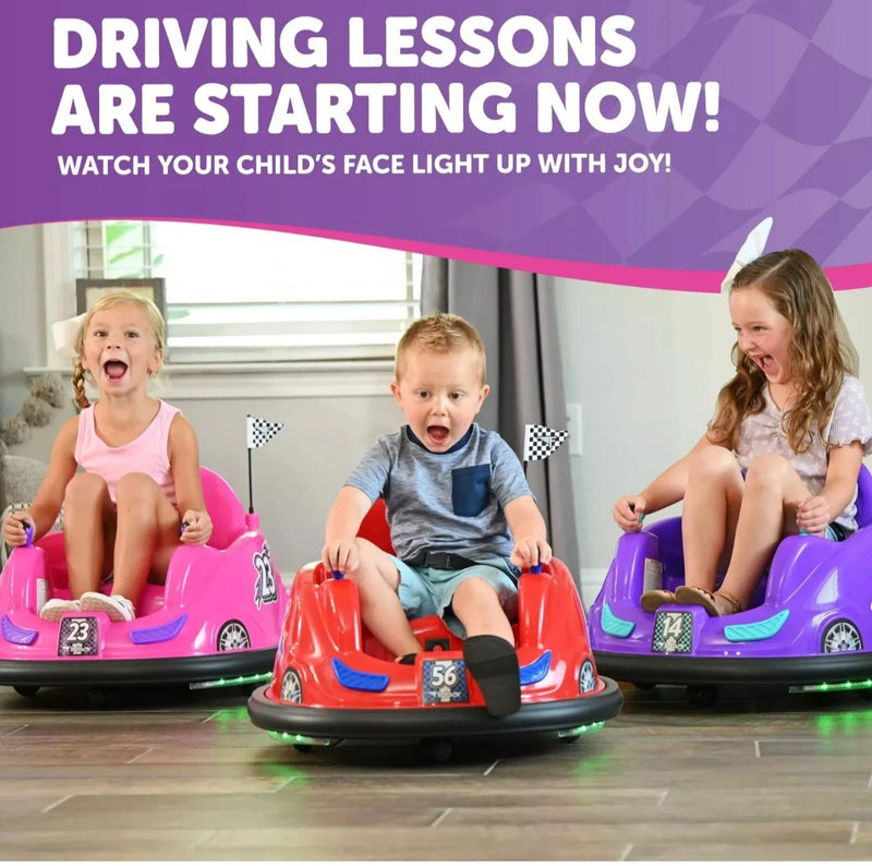 Battery-Powered 6V Pink Bumper Car Ride-On with LED Lights for Ages 1.5-4 Magic Cars 1