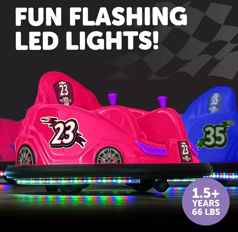 Battery-Powered 6V Pink Bumper Car Ride-On with LED Lights for Ages 1.5-4 Magic Cars 2