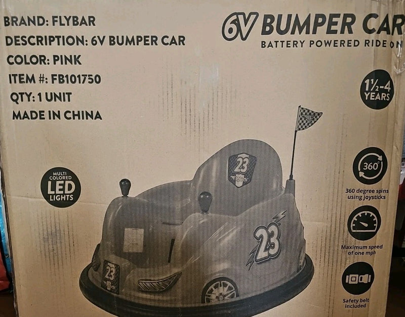 Battery-Powered 6V Pink Bumper Car Ride-On with LED Lights for Ages 1.5-4 Magic Cars 5