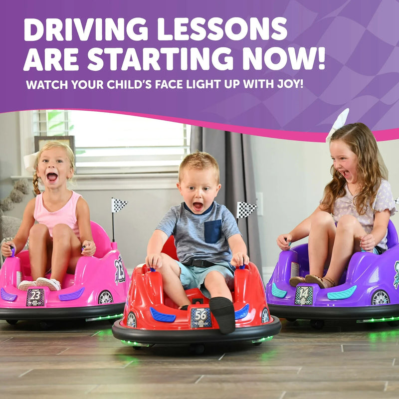 6V Battery-Powered Kids Bumper Car Ride-On with LED Lights for Ages 1.5-4, Pink Magic Cars 1
