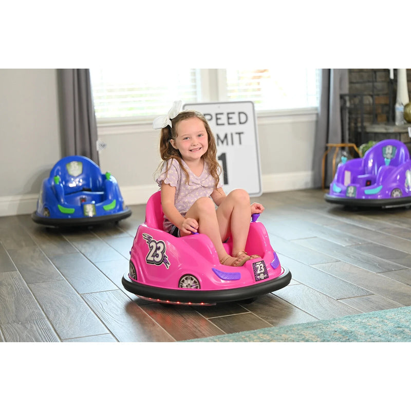 6V Battery-Powered Kids Bumper Car Ride-On with LED Lights for Ages 1.5-4, Pink Magic Cars 5