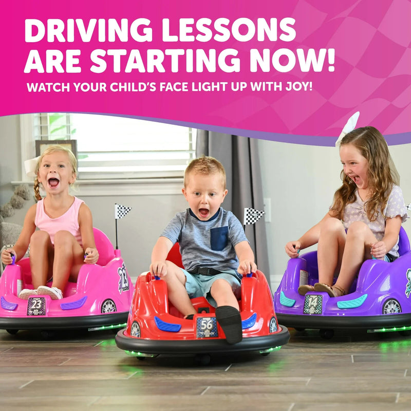Battery-Powered 6V Kids Bumper Ride-On Car with LED Lights for Ages 1.5-4 - Purple Magic Cars 1