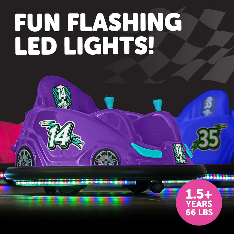 Battery-Powered 6V Kids Bumper Ride-On Car with LED Lights for Ages 1.5-4 - Purple Magic Cars 2