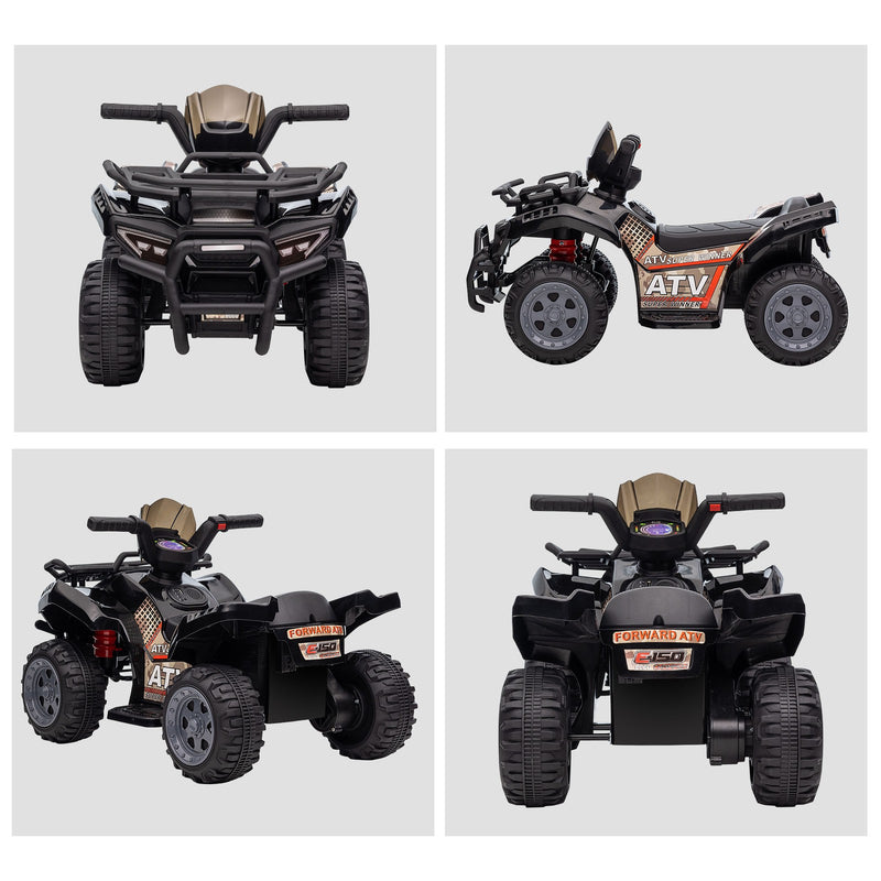 6V Battery-Powered Kids Ride-On Black Quad ATV Toy with Music Magic Cars 9