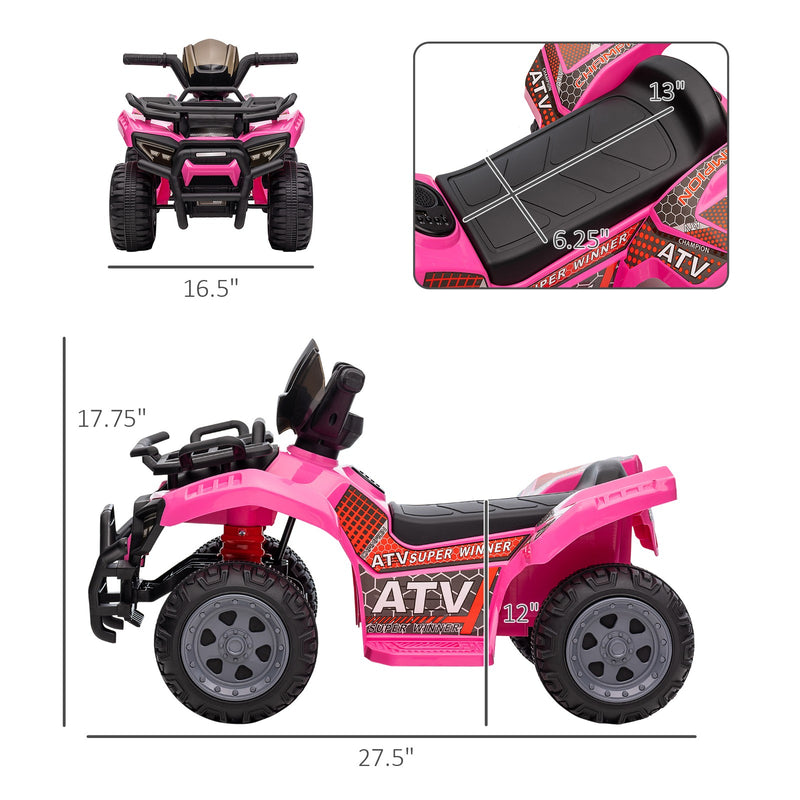 6V Battery-Powered Kids Ride-On Pink Quad Four-Wheeler ATV Toy with Music Magic Cars 1