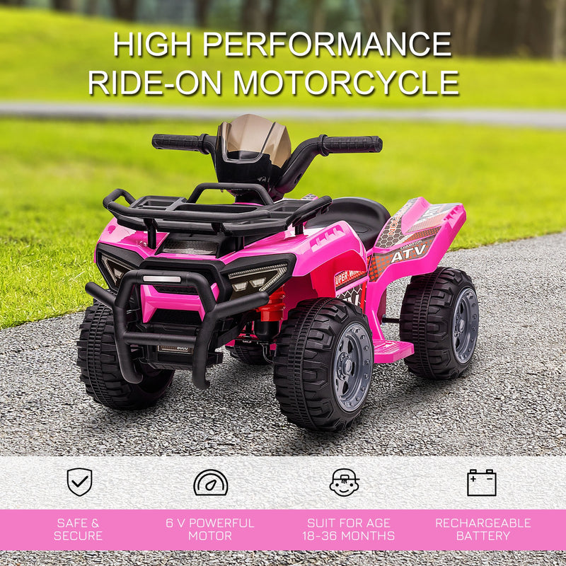6V Battery-Powered Kids Ride-On Pink Quad Four-Wheeler ATV Toy with Music Magic Cars 4